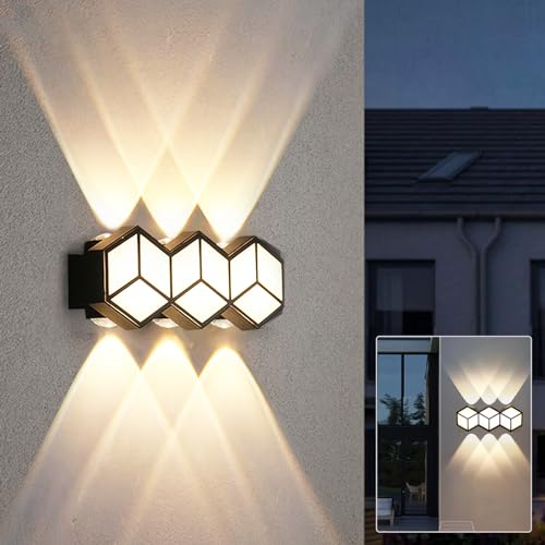 JZCDR Wandleuchte Aussen LED Up and Down Außenleuchte Wand 12W Aluminium Außenwandleuchte Warmweiß Wasserdicht IP65 Modern Aussenleuchten Wand Aussenlampe Wandlampe Hauswand Außen/Innen Balkon 3000k von JZCDR