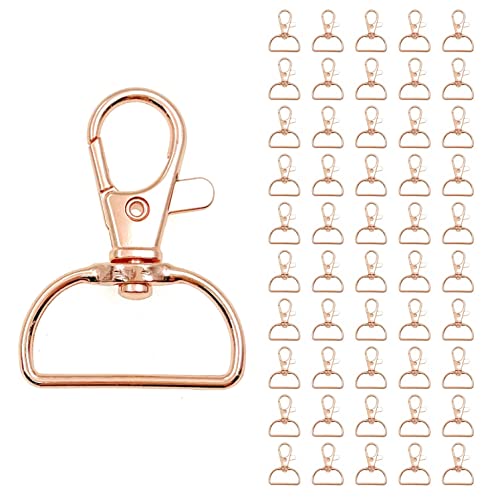 JZK 50 x Roségold D-Ring Karabinerverschlüsse für Schlüsselbund Lanyard Clip Haken Drehbare Trigger Karabinerhaken Schlüsselbund Haken mit D-Ringen Karabinerverschlüsse für Taschen von JZK