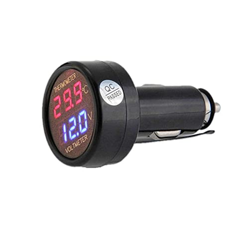 JZK Voltmeter Thermometer 2 in 1, digital anzeige auto batterie spannung temperatur gauge monitor tester meter voltmesser, DC 12V 24V von JZK