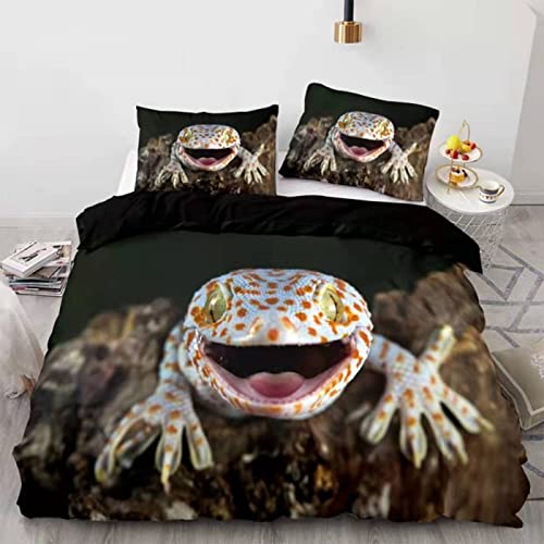 JZZFBW Bettwäsche 135x200cm Schwarzer Gecko Mikrofaser BettwäSche-Sets Mit ReißVerschluss Und 1 Mal 80x80cm Kissenbezug,Bettbezug Geeignet FüR Erwachsene Und Kinder von JZZFBW