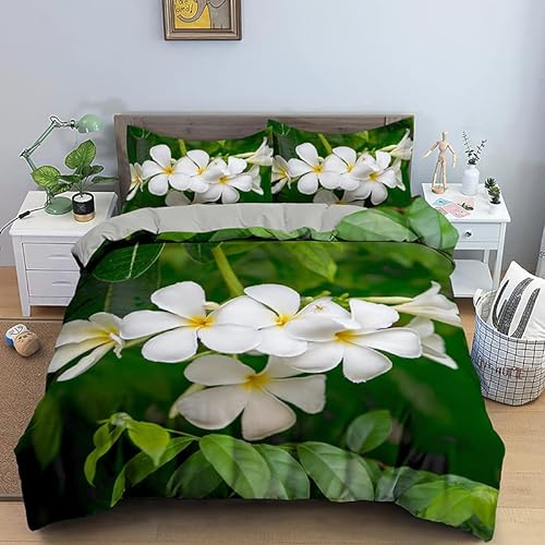JZZFBW Bettwäsche 155x220 Dunkelgrüne Blüten 3D Gedruckte Bettwäsche Kuschelig Bügelfrei & Knitterfrei Bettwäsche Sets mit Reißverschluss + 2 Kissenbezüge 80x80 cm für KinderErwachsene von JZZFBW