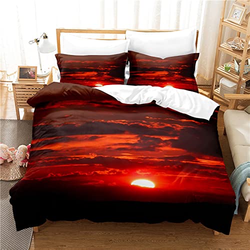 JZZFBW Bettwäsche 220x240cm Roter Sonnenaufgang 3D Gedruckt BettwäSche Flauschig Mit ReißVerschluss + 2 Kissenbezug 80x80cm,BettwäSche Set Geeignet FüR Erwachsene Und Kinder von JZZFBW