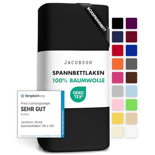 Jacobson Jersey Spannbettlaken Spannbetttuch Baumwolle Bettlaken (140x200-160x220 cm, Schwarz) von JACOBSON