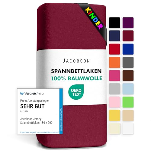 Jacobson Jersey Spannbettlaken Spannbetttuch Baumwolle Bettlaken (60x120-70x140 cm, Bordeaux) von JACOBSON