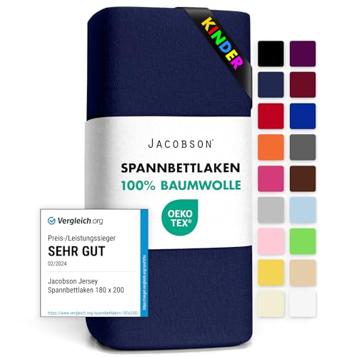 Jacobson Jersey Spannbettlaken Spannbetttuch Baumwolle Bettlaken (60x120-70x140 cm, Dunkelblau) von JACOBSON