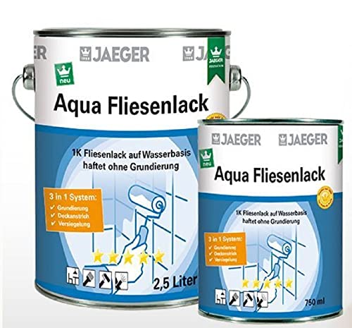 Jaeger Aqua Fliesenlack für Wandfliesen, seidenmatt (750 ml, perla (mittelgrau0701)) von Jaeger
