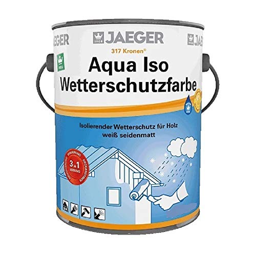Jaeger Aqua ISO Wetterschutzfarbe für Holz, 3in1 (Grundierung-Isolierung-Deckanstrich), weiss seidenmatt (2,5 Liter) von Jaeger