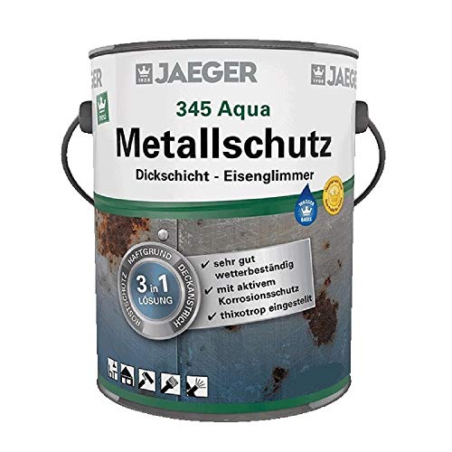 Jaeger Aqua Metallschutzlack 345 mit Eisenglimmer, 3in1 Rostschutz, Haftgrund, Deckanstrich (2,5 Liter, silbergrau dunkel DB702) von Jaeger