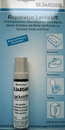 Jaeger Reparaturlack Lackstift Sanitärlack Speziallack für Keramik Email Acryl Fliesen in Küche und Bad, 12 ml MANHATTENGRAU von Jaeger