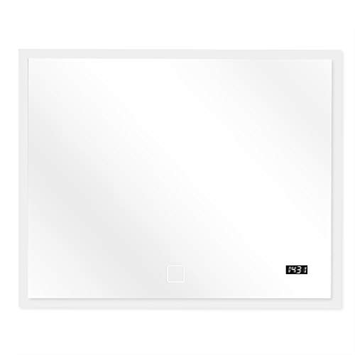 Jago Badspiegel mit LED Beleuchtung - EEK A++, Touchschalter, Dimmbar 2in1 Kaltweiß auf Warmweiß Einstellbar, Digitaluhr - Badezimmerspiegel, Wandspiegel, LED Spiegel von Jago