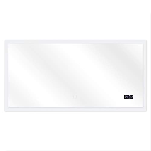 Jago Badspiegel mit LED Beleuchtung - EEK A++, Touchschalter, Dimmbar 2in1 Kaltweiß auf Warmweiß Einstellbar, Digitaluhr - Badezimmerspiegel, Wandspiegel, LED Spiegel von Jago