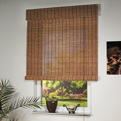 Holzrollo Farbe braun Breite 80-160 cm Läng 170 cm Seitenzug Fenster Tür Rollos (120 x 170 cm) von JalousieCrew