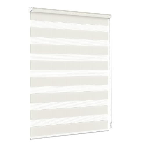 Jalousiescout Doppelrollo, 3 Montagemöglichkeiten mit und ohne Bohren, Rollo Fensterrollo, Lichtdurchlässig, Feuchtraumgeeignet, 65 x 120 cm (BxH) Creme von Jalousiescout