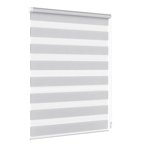 Jalousiescout Doppelrollo, 3 Montagemöglichkeiten mit und ohne Bohren, Rollo Fensterrollo, Lichtdurchlässig, Feuchtraumgeeignet, 82.5 x 230 cm (BxH) Hellgrau von Jalousiescout