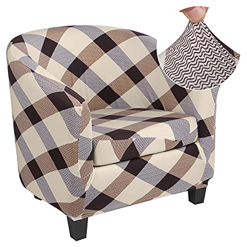 Jaotto Sesselschoner Sesselhusse Stretch Sesselüberwürfe Sofabezug Elastisch Sofabezug Sesselbezug Sesselschoner Waschbar Entfernbar für Clubsessel Cafe Stuhl Sessel Loungesessel(Tartan,2 Stücke) von Jaotto