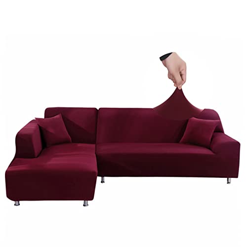 Jaotto Sofa Überwürfe Sofabezug Elastische Spandex Stretch Sofabezüge Couchbezug für L-Form Sofa Universal Waschbar Sofaüberwurf 2er Antirutsch(1 Sitzer+2 Sitzer,Bordeaux) von Jaotto