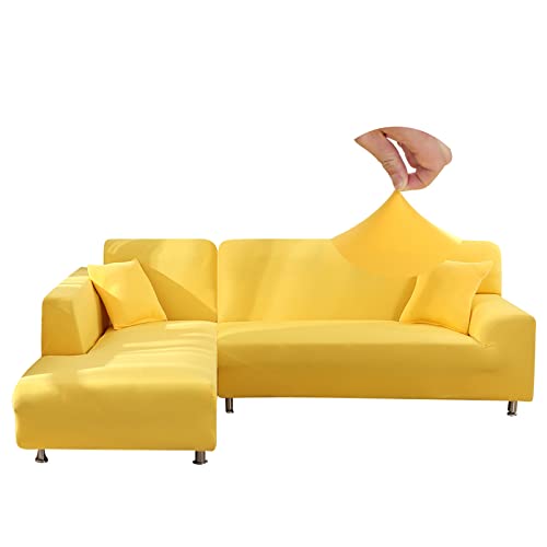 Jaotto Sofa Überwürfe Sofabezug Elastische Spandex Stretch Sofabezüge Couchbezug für L-Form Sofa Universal Waschbar Sofaüberwurf 2er Antirutsch(2 Sitzer+2 Sitzer,Gelbe Zitrone) von Jaotto