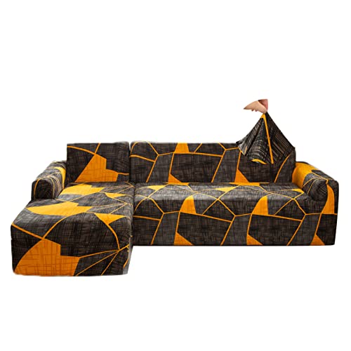 Jaotto Sofa Überwürfe Sofabezug Elastische Spandex Stretch Sofabezüge Couchbezug für L-Form Sofa Universal Waschbar Sofaüberwurf 2er Antirutsch(2 Sitzer+2 Sitzer,Orange Grau) von Jaotto