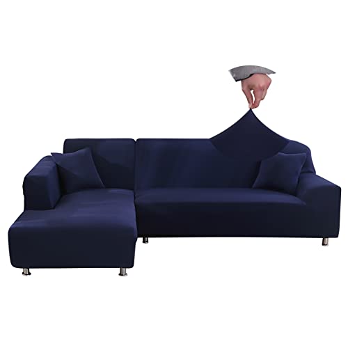 Jaotto Sofa Überwürfe Sofabezug Elastische Spandex Stretch Sofabezüge Couchbezug für L-Form Sofa Universal Waschbar Sofaüberwurf 2er Antirutsch(2 Sitzer+3 Sitzer,Navy Blau) von Jaotto