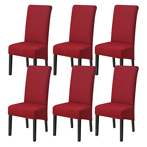 Jaotto Stuhlhussen 6er Set Stretch, XL Stuhlhussen Abwaschbar Waschbarer Elastische, Stretch Stuhlschoner Große Stuhlbezüge für Stuhl Esszimmer Büro Esszimmer Hotel Bankett,Burgundisch von Jaotto