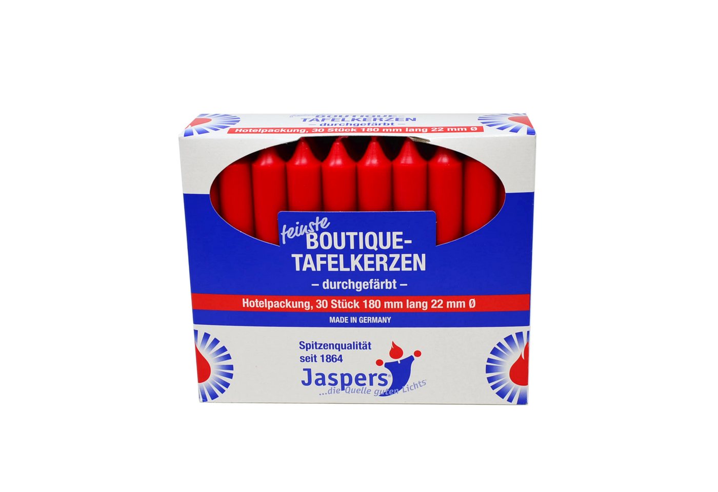 Jaspers Kerzen Tafelkerze Boutique-Kerzen Hotelpackung rot 30er Pack durchgefärbt von Jaspers Kerzen