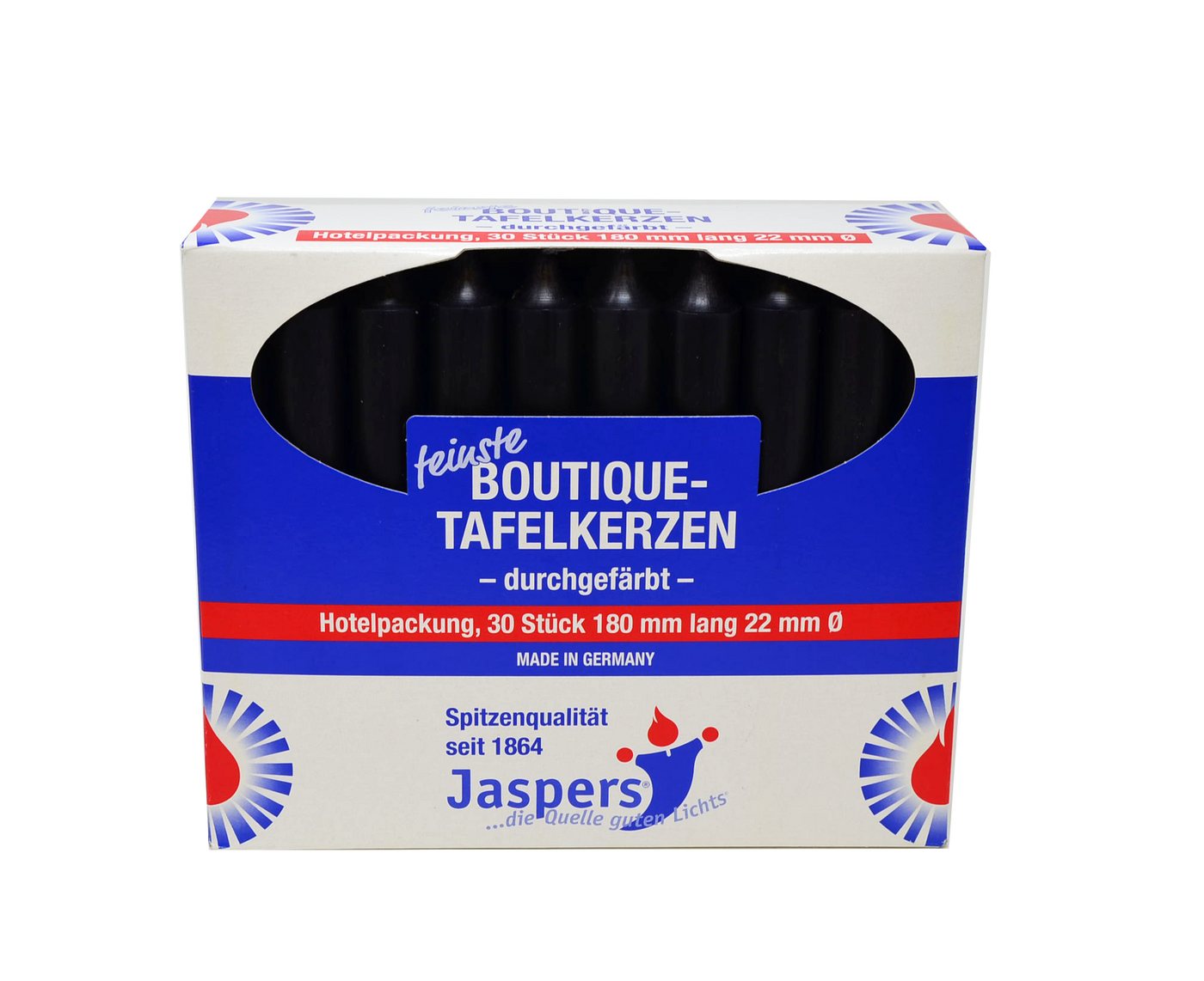 Jaspers Kerzen Tafelkerze Boutique-Kerzen Hotelpackung schwarz 30er Pack durchgefärbt von Jaspers Kerzen