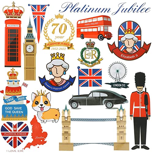 Jatour Dekorativer Aufkleber zum Jubiläum der Königin, 2022, Union Jack-Flagge, Krone, London, britische Party-Dekorationen – PVC-Aufkleber, Krone, Auto, Flagge, ehr von Jatour