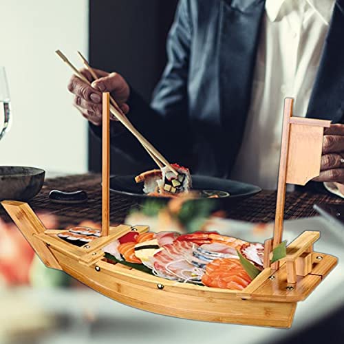 Jauhmui Holz Sushi Boot,Boot Förmigen Sushi Teller,Holz Sushi Serviertablett Boot Platte,Sashimi Sushi Bambus Tellern,Japanischen Stil Bambus Sushi Tablett Vorspeise Platte,für Home Restaurant (50Cm) von Jauhmui