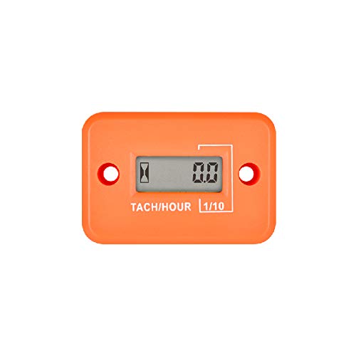 Jayron Tacho Stundenzähler Digital LCD Induktiver Tachometer Keine Batterie Leistungsstarke Zeitdrehzahlmessung Wasserdichtes Design für Gasmotor Rasenmäher Motorrad(2/4 Hub) (Orange) von Jayron