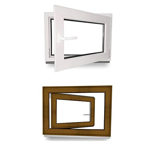 Kellerfenster - Kunststoff - Fenster - innen weiß/außen golden oak - BxH: 60 x 40 cm - 600 x 400 mm - DIN Rechts - 3 fach Verglasung - 60 mm Profil von JeCo