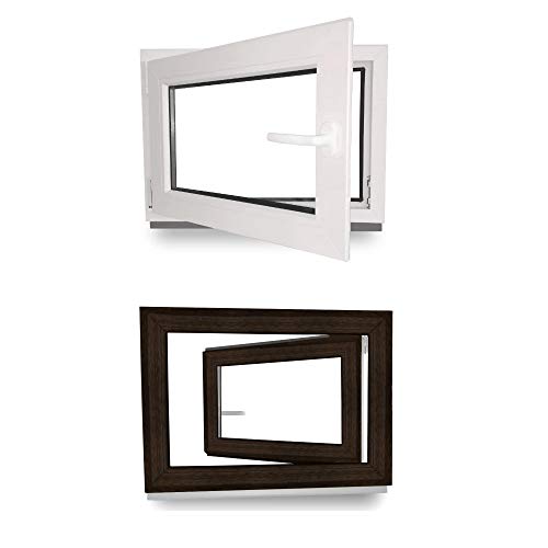 Kellerfenster - Kunststofffenster - Fenster - 3 fach Verglasung - innen Weiß/außen Dark Oak - BxH: 900 mm x 550 mm - DIN Links von JeCo