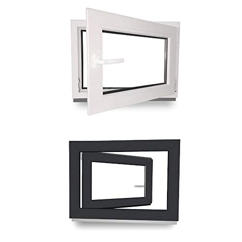 Kellerfenster - Kunststofffenster - Fenster - 3 fach Verglasung - innen Weiß/außen anthrazit - BxH: 1200 mm x 700 mm - DIN Rechts von JeCo