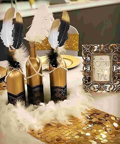 JeVenis Wunderschönes Schwarz und Gold getaucht Feder schwarze Federn weiße Perle Perlenketten für 1920 Hochzeitstorte Dekoration Gatsby Thema Tischdekoration von JeVenis