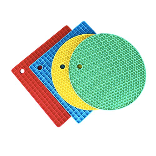 Jean-Patrique Silicone Hot Pads/Trivets - Pack of 4 Multi function, Dishwasher Safe, Durable Kitchen Heat Resistant Mats. Red, Blue, Yellow, Green von Jean-Patrique