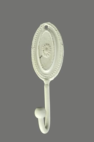 Altfranzösischer Garderobenhaken H 10 cm Alonso Haken mit Ornament Dekor Wandhaken Antik Gusseisen antik Weiß von Jeanne d´Arc living