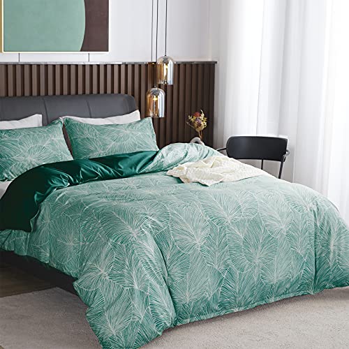 Jemiipee Bettwäsche-Set mit Blattmuster, 1 x Bettbezug 220x240 cm mit 2 x Kissenbezüge 65x65 cm und Reißverschluss - Grün von Jemiipee