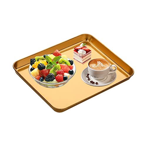 Edelstahl Tablett, Golden Rechteckige Serviertabletts Aufbewahrungsplatte mit flachem Boden für Hause Restaurant Snacks Desserts Früchtetee - 31,3 x 24,5 x 2,5cm von Jenngaoo