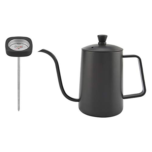 Jerliflyer Kaffeekessel, Schwanenhals Pour Over Kaffeekessel mit Thermometer Edelstahl Kaffeekessel Schwanenhals Teekanne für Home Office 600ml(Schwarz) von Jerliflyer