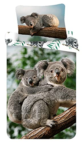 Bettwäsche Set Koala mit Baby in Wildnis auf Eukalyptusbaum Bettdeckenbezug 140 x 200 cm, Kopfkissenbezug 70 x 90 cm, 100 % Baumwolle, für Kinder Teenager Erwachsene von Jerry Fabrics