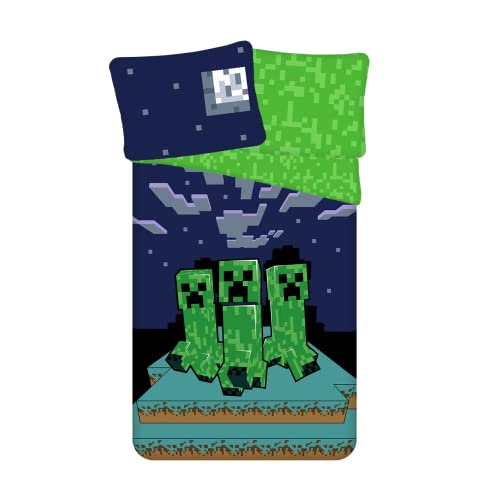 Jerry Fabrics Kinder Bettwäsche Wendemotiv Minecraft Green Creeper Sleep Tight Nacht grün Bettbezug 140 x 200 cm, Kopfkissenbezug 70 x 90 cm, 100% Baumwolle… von Jerry Fabrics