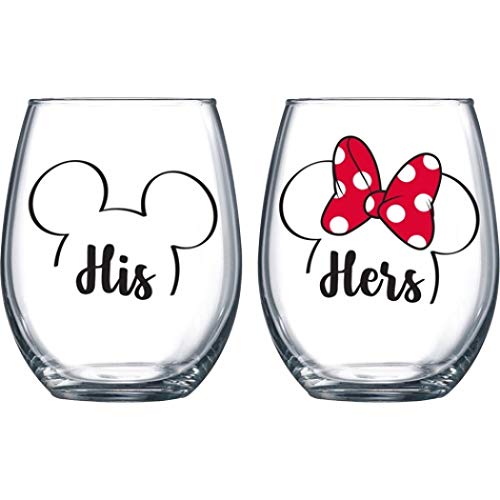Mickey und Minnie Weinglas-Set ohne Stiel von Jerry Leigh