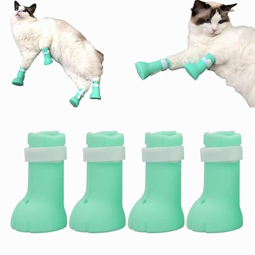 Jiakalamo 4 Stück Silikon-Katzenstiefel nur für Katzen, verstellbare Katzenfußabdeckungen, Katzenpfotenschutz, Kratzfestigkeit, Katzenschuhe zum Baden, Rasieren, Injektieren, Medizin von Jiakalamo
