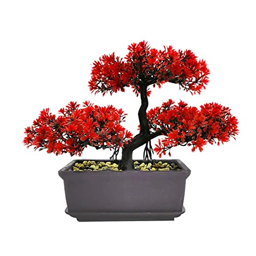 Jiakalamo Künstlicher Bonsai-Baum mit künstlichen Pflanzen, für Wohnzimmer, Innendekoration, japanische Kiefernimitation, Grußgäste, getopft für Heimdekoration, Büro/Fensterbank/Hof (rot) von Jiakalamo