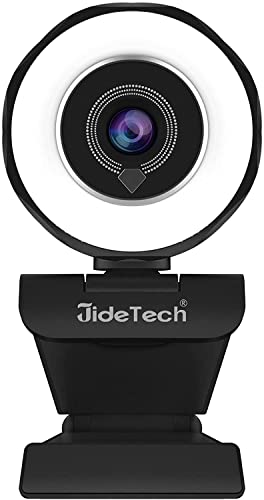 JideTech Webcam mit Mikrofon, 4MP FHD 30fps USB Streaming Ringlicht Webcam mit Stativ, Computerkamera Plug and Play Facecam für Windows/Mac (2K) von JideTech