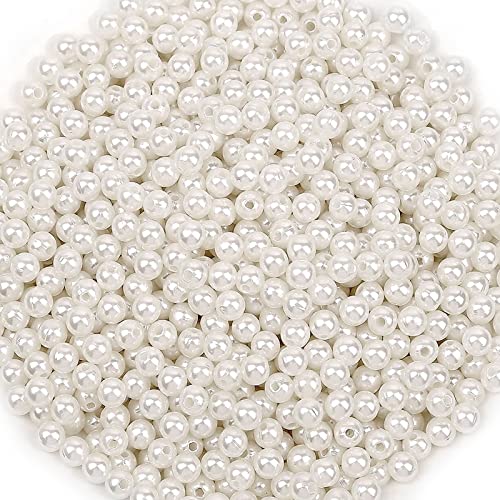 Weiße Runde Perlen, 1000 Stück 6mm Glas Perlen Bastelperlen, Perlen zum Basteln für Schmuckherstellung, Weiße von JieGuanG