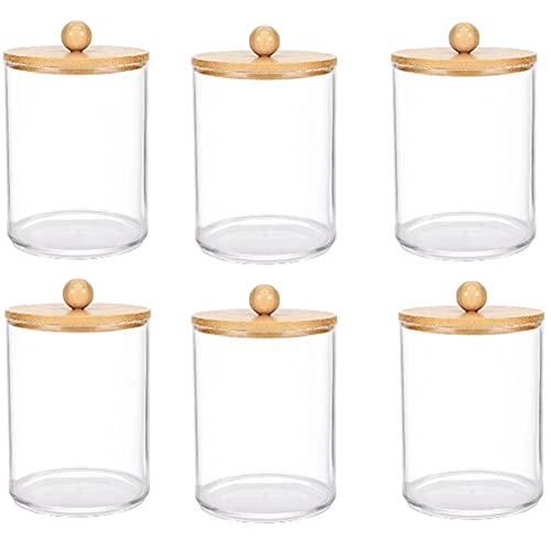 Jiklophg 6er-Pack Transparente Aufbewahrungsbox, Kunststoff-Aufbewahrungsbox für Medizinflaschen mit Bambusdeckel, für -Pad-, Badezimmer-Gläser-Organizer von Jiklophg