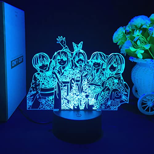 Jilijia 3D Illusion LED Lampe The Quintessential Quintuplets Anime Nakano Miku Nachtlicht 16 Farben USB Tischlampe für Schlafzimmer Dekor Geburtstagsgeschenk von Jilijia