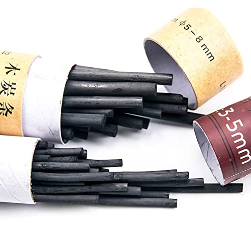 JinYu 50 Stück Vine Charcoal, weiche, schwarze Kohlestifte zum Zeichnen, Skizzieren und Kunst, Willow Sketch Kohlestifte zum Zeichnen – 2 Boxen 3–5 mm 5–8 mm von JinYu