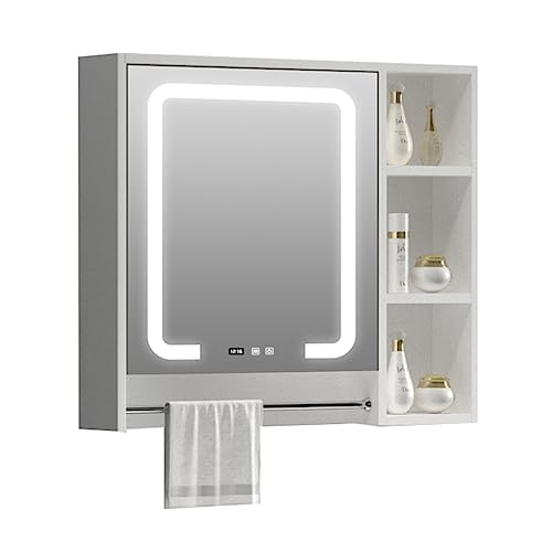 JingYi Store Intelligenter Defogger-Spiegelschrank Badezimmerspiegelschrank Wandspiegelschrank Massivholz-Spiegelschrank Aufbewahrungsspiegelschrank (Color : White, Size : 60 * 13 * 65cm) von JingYi Store