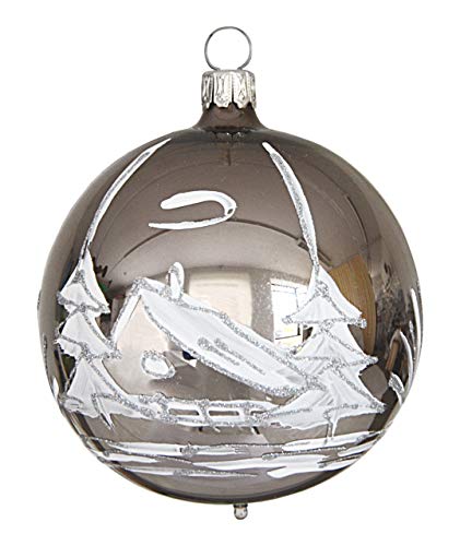 Jingle Bells Lauscha Christbaumkugel antik Silber mit weißer Winterlandschaft 8cm 4Stck. von von Jingle Bells Lauscha